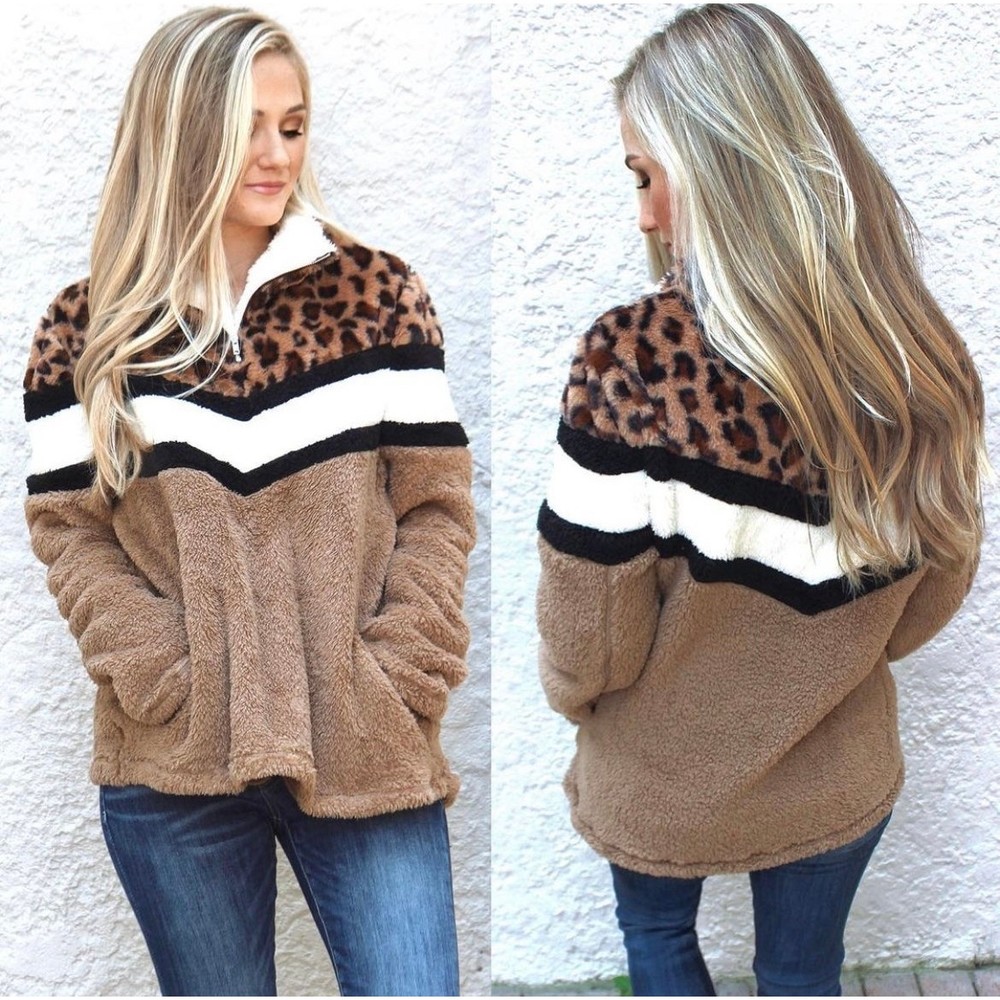 Womens Boutique Cheetah Half Zip Pullover